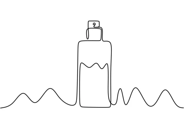 Безперервний один лінійний малюнок парфумерної косметичної пляшки. Вектор мінімалізму ізольований на білому тлі . — стоковий вектор