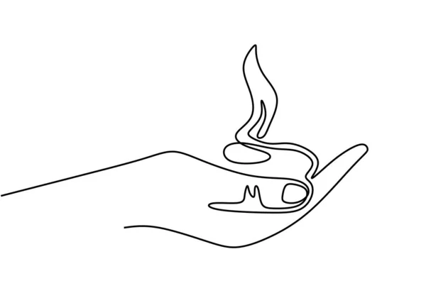 Continuous one line drawing of hand holding burning candle. Minimalism vector isolated on white background. — Stock Vector