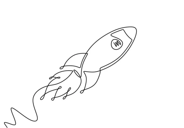 Cohete Una línea de dibujo. Nave espacial concepto vector minimalismo estilo . — Vector de stock