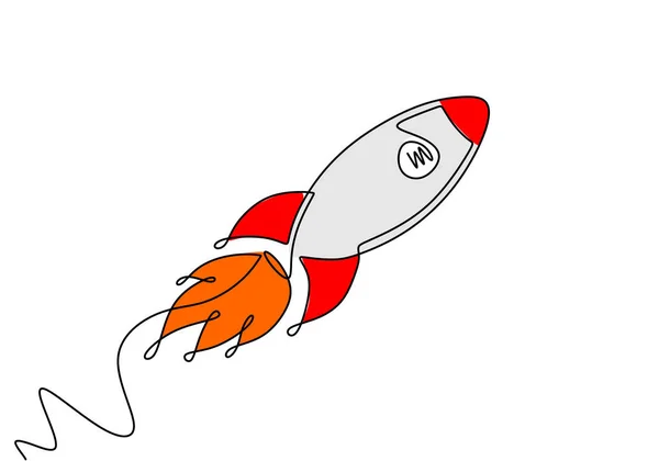 Raketa Průběžný jednořádkový výkres s barvami. — Stockový vektor
