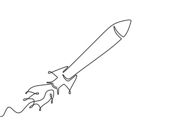 Rocket Um desenho de linha. Nave espacial conceito vetor estilo minimalismo. Lineart único esboço . — Vetor de Stock