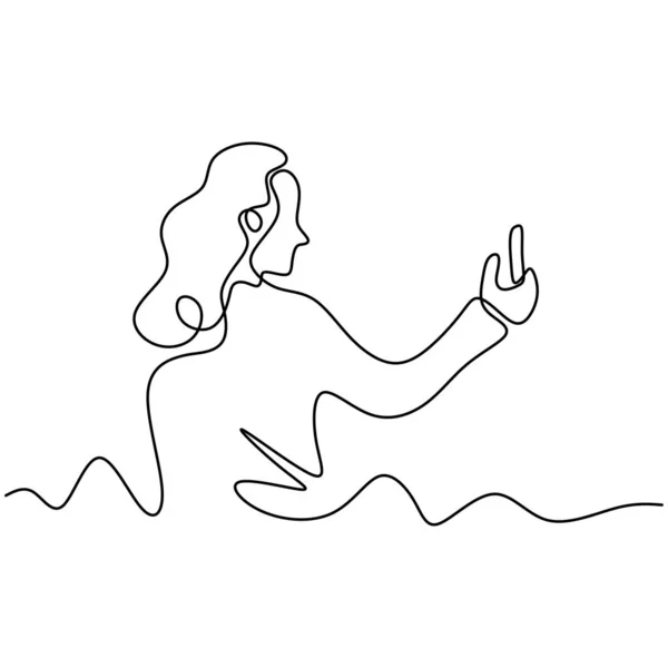 Dibujo de una línea de chica o mujer selfie con cámara de teléfono inteligente o teléfono móvil — Vector de stock