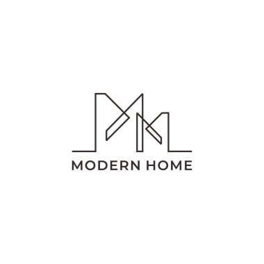 Minimalist real estate logo. Architecture one line drawing isolated in white background.