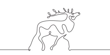 One line design silhouette of deer. hand drawn reindeer minimalism style. Christmas animal symbol vector illustration for poster and banner.