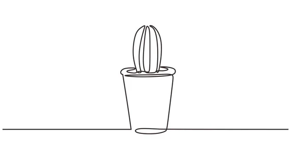 ポットベクトル植物のサボテンの一本の線画多肉植物. — ストックベクタ