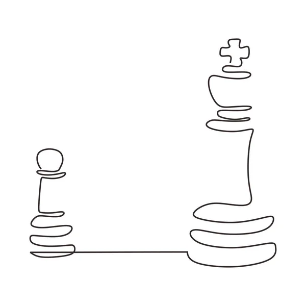 Continu één lijn tekening van schaakpion en koning. Spel sport business metafoor stuk thema vector illustratie minimalisme. — Stockvector