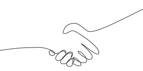 Uma linha de desenho de mãos tremendo. Conceito de aperto de mão de duas pessoas . — Vetor de Stock