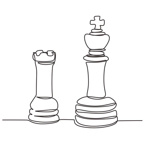 Dessin continu d'une ligne du roi des échecs et de la tour . — Image vectorielle