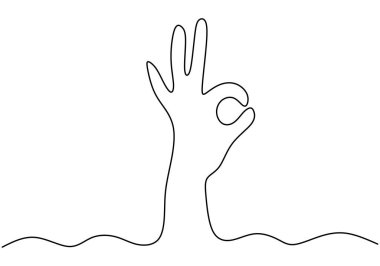 Tamam hareketini gösteren sürekli bir el çizimi. Yaratıcı ifade metaforu minimalizm vektör illüstrasyonu, anlaşma sembolü iş kavramı.