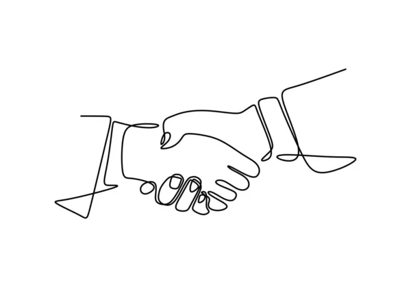 Continuous line drawing of handshake vector. Business metaphor symbol of cooperation. — Stock Vector