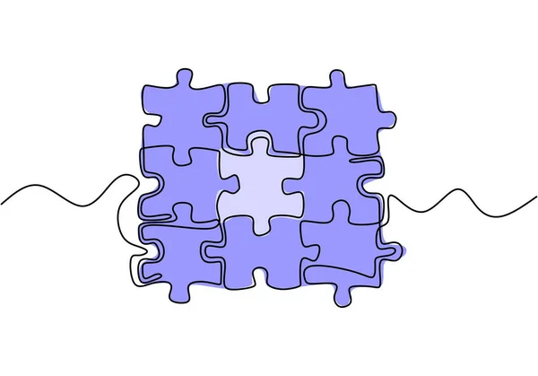 Dessin en ligne continue du vecteur puzzle. Connexion et résolution de problèmes métaphore d'entreprise avec un seul style linéaire. Esquisse minimaliste dessinée à la main . — Image vectorielle