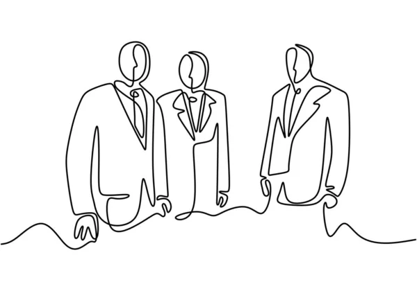 Dibujo continuo de una línea de tres personas como equipo de negocios . — Archivo Imágenes Vectoriales