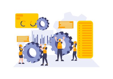 İş analizi ve işçiler. Çalışan düz insan vektör illüstrasyonu modern tasarım ile iniş sayfası veya web geliştirme.