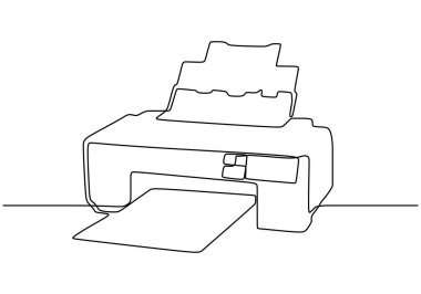 Yazıcı bir çizgi çiziyor. Beyaz arkaplanda izole edilmiş vektör elektronik nesne. Kağıt yazdırma aygıtı.