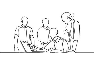İş toplantılarında ofis çalışanlarının sürekli çizimleri. Vektör minimalizmi. Bir el basitlik çizimi..