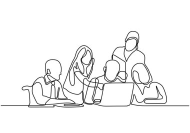 İş toplantılarında ofis çalışanlarının sürekli çizimleri. Bir grup insan işbirliği yapıyor ve bir strateji üzerinde tartışıyorlar..