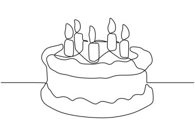Durmaksızın yanan mumlarla birlikte doğum günü pastası çizimleri.