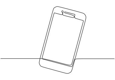 Akıllı telefon aleti sürekli bir çizgi çiziyor. Vektör teknolojisi iletişim minimalizm biçimi.