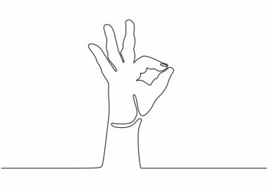 Tamam jestini gösteren bir el çizimi. Contour elle çizilmiş tek çizgi minimalizmi sürekli stil.