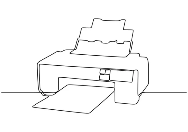 Impresora de una línea de dibujo. Objeto electrónico vectorial aislado sobre fondo blanco. Dispositivo para imprimir papel . — Vector de stock