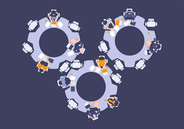 Business flat illustration with group of workers doing job combining gears. — 스톡 벡터