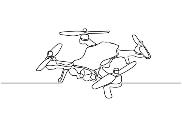 Eén lijn vliegende drone. Handgetekende vector illustratie continue lineart. Elektronische gadget voor het maken van beeldmateriaal, antenne en spion. — Stockvector