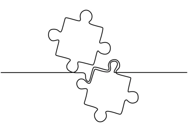 Continuous one line drawing of two pieces of jigsaw puzzle minimalist hand drawn sketch vector isolated on white background. — 스톡 벡터