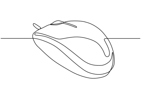 Elektronisk mus en linje ritning. Kontinuerlig handritad skiss kontur lineart av pekare för dator. — Stock vektor