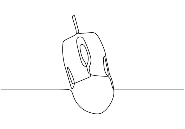 Elektronische muis een lijn tekening. Continu met de hand getekend schets contour lineart van pointer voor computer. — Stockvector
