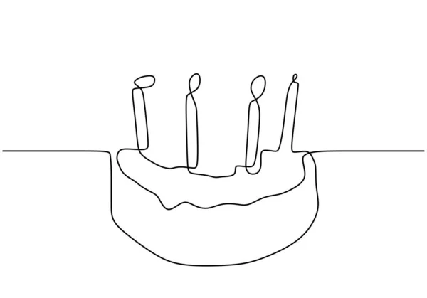 ライトキャンドル付きの誕生日ケーキの連続1行の描画 — ストックベクタ