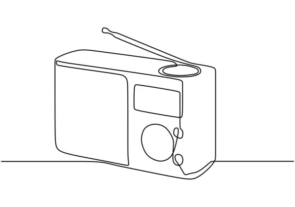 Старое радио с одной линией. Непрерывное рисование объекта вручную. Ретро- и винтажные электронные переносные устройства . — стоковый вектор
