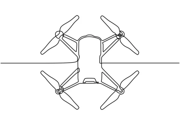 Jedna linia latającego drona. Ręcznie rysowany wektor ilustracji ciągłej lini. Elektroniczny gadżet do tworzenia materiału filmowego, antenowego i szpiegowskiego. — Wektor stockowy