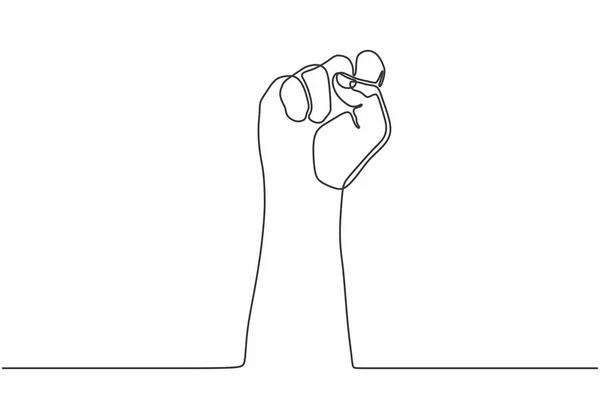 Continuous line drawing of fist hand. One hand drawn minimalism rebel, freedom and protest theme. — Stock Vector