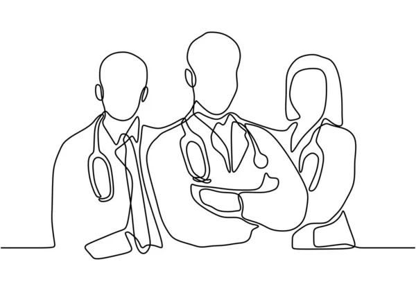 Trazado continuo de la línea vectorial del equipo de médicos. Diseño minimalista del grupo de personas médicas. Ilustración vectorial aislada sobre fondo blanco . — Vector de stock