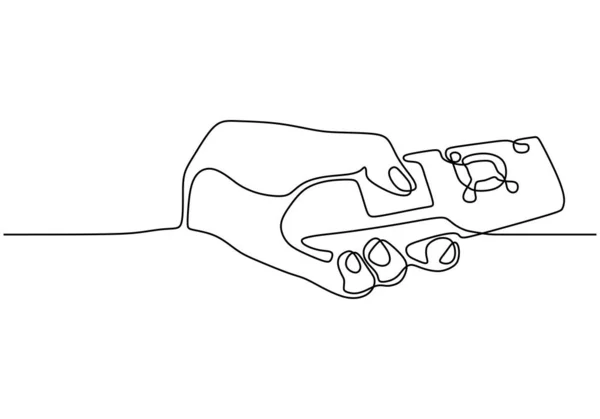 Hand holding remote. Continuous line drawing. One hand drawn minimalist technology theme. — 스톡 벡터