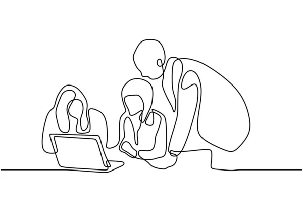 Continuous one line drawing of business meeting and discussion. Three persons talking each other. — 스톡 벡터
