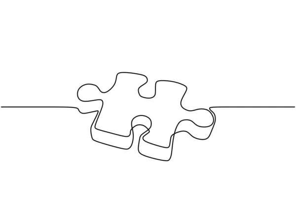 Continuous one line drawing of puzzle jigsaw. — 스톡 벡터