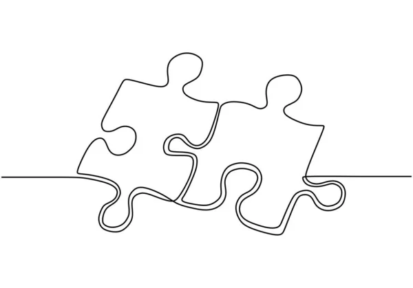 Continuous one line drawing of puzzle jigsaw. Two pieces of puzzles. — 스톡 벡터