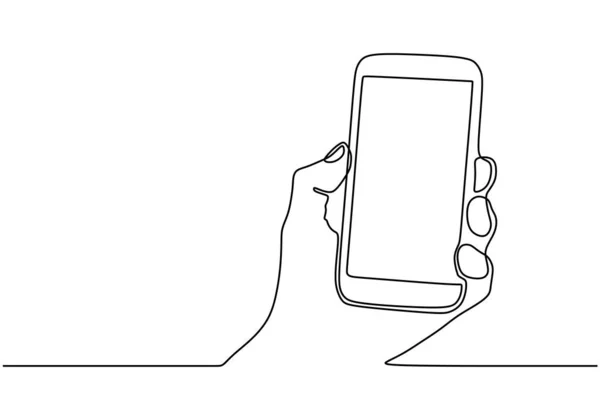 Смартфон или мобильный телефон одной линии. Векторная иллюстрация непрерывное устройство с одноручным рисунком. Тема коммуникационных технологий . — стоковый вектор