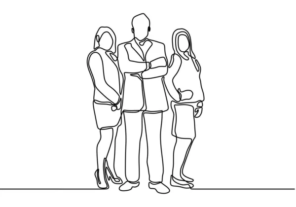One line business people vector illustration. Portrait group of workers standing together. — 스톡 벡터