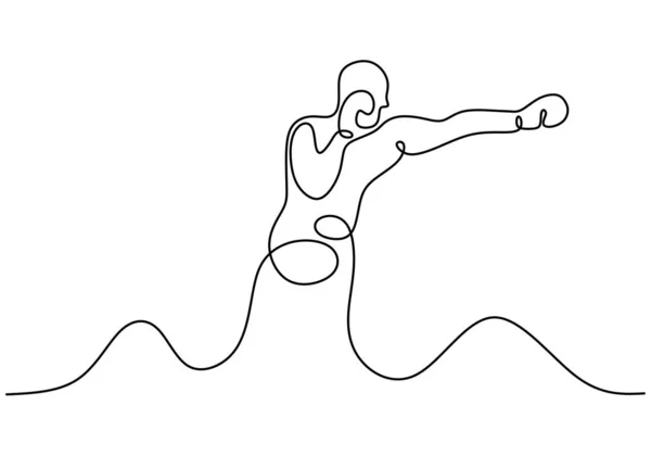Kick boxe una linea di disegno. La persona dà un pugno. Atleta sportivo continuo a mano singola. Contorno schizzo stile minimalismo . — Vettoriale Stock