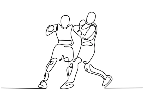 Combatiente dar un puñetazo al oponente. Kick boxeo dibujo de una línea. Atleta deportivo dibujado a mano única continua. Esbozo de contorno minimalismo estilo . — Vector de stock