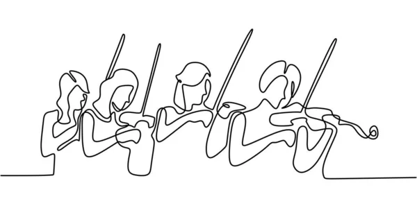 Música clásica dibujo de una línea. Ilustración de minimalismo vectorial con violinista. Tema orquesta de instrumentos de cuerda. Diseño continuo de simplicidad dibujada a mano única . — Vector de stock