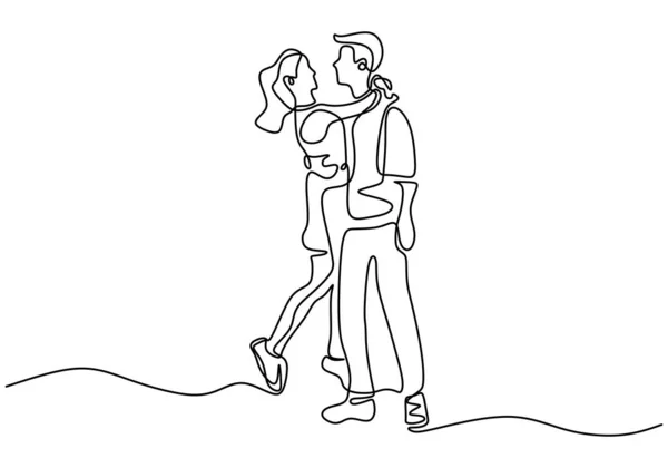 Disegno continuo di una linea di coppia romantica. Concetto di un uomo e una ragazza che si innamorano e mostrano le loro emozioni. Buono per San Valentino banner vettore illustrazione minimalismo . — Vettoriale Stock