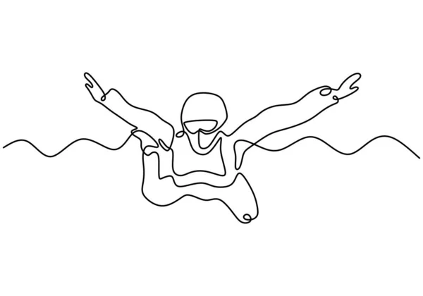 Skokan na jednu čáru. Vektor jedna souvislá ruka kreslené osoby skákání a létání z letadla. Adrenalin a extrémní sportovní minimalismus skica ilustrace. Skydiver v akci. — Stockový vektor