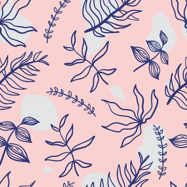 Modèle floral sans couture dessiné à la main. Illustration vectorielle dessin botanique aux couleurs pastel. Design rose et bleu pour femmes mode, impression textile et emballage . — Image vectorielle