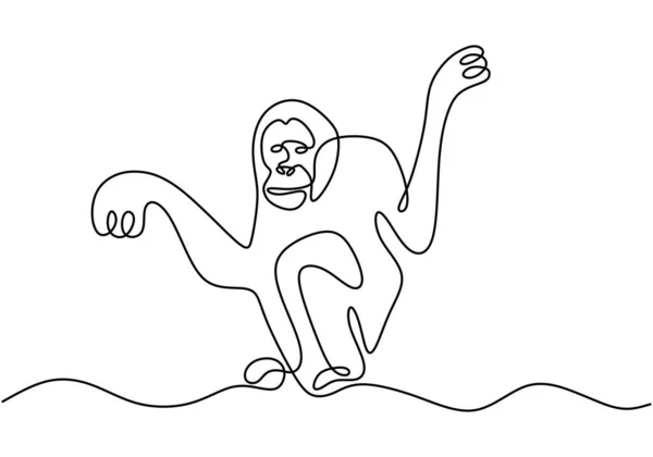 One line monkey drawing. Vector animal chimpanzee. — 스톡 벡터