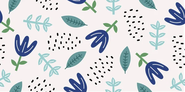手描きの花のシームレスなパターン。白の背景に北欧のインクのドア。ファッションテキスタイルのための子供の描画スタイル植物要素｜print. — ストックベクタ