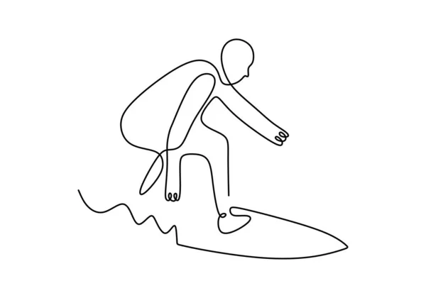 Einseitiger Surfsport. Vektor Illustration Person steht auf Surfbrett auf Welle. — Stockvektor