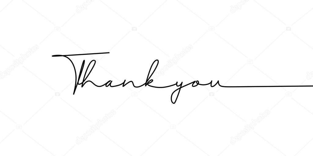 thank you text one line drawing continuous style. Vector illustration typography lettering word or phrase. Minimalist design for banner, poster, and card.